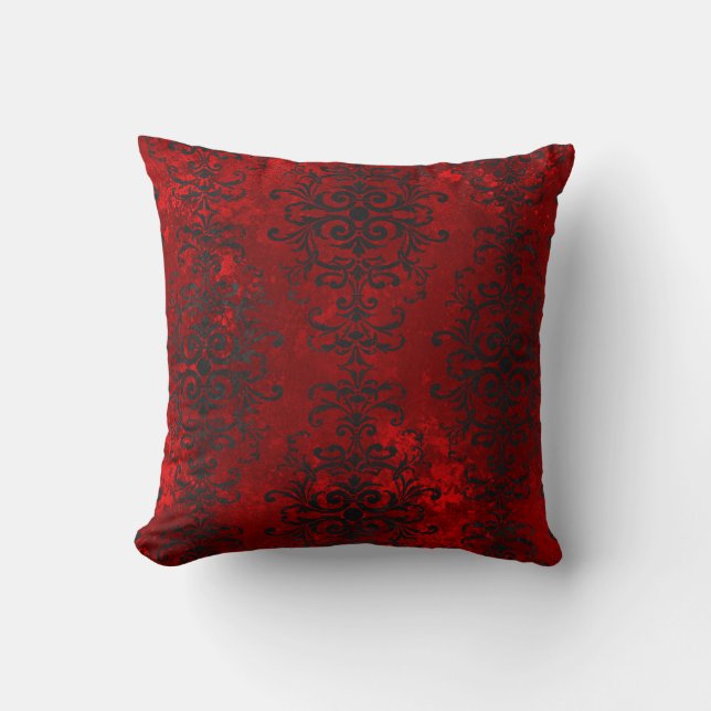 Cojín Decorativo Diseño de desplazamiento negro en tonos rojos (Anverso)