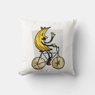 Cojín Decorativo Diseño de dibujos animados de plátano en bicicleta
