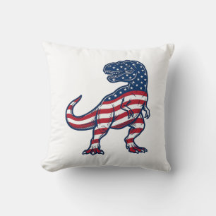 Cojín Decorativo Diseño de dinosaurio T-Rex patriótico bandera amer