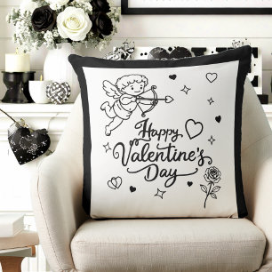 Cojín Decorativo Diseño de Doodle Romántico y Querubín del Día de S