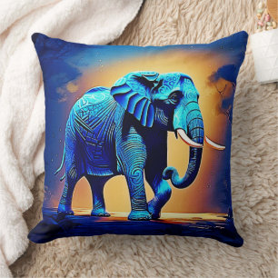 Cojín Decorativo Diseño de elefante azul brillante
