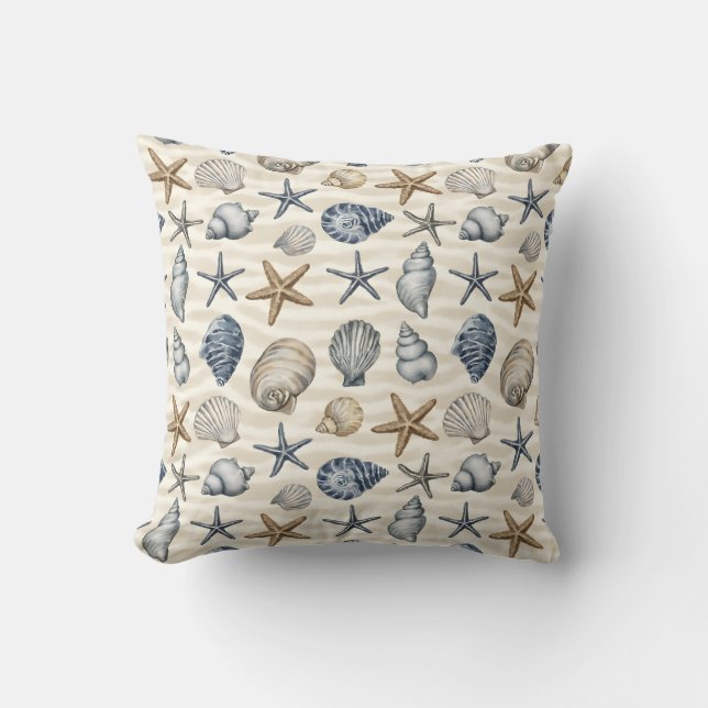 Cojín Decorativo Diseño de elementos de Estrella de Mar Costera 391 (Anverso)