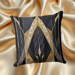 Cojín Decorativo Diseño de encaje geométrico Art Deco Old Gold Blac<br><div class="desc">Art Deco viejo dorado negro encaje de diseño geométrico</div>