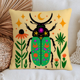 Cojín Decorativo Diseño de Escarabajo Celestial Insecto Floral Colo