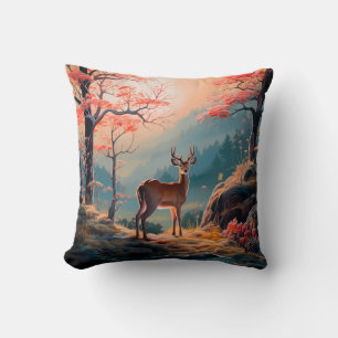 Cojín Decorativo Diseño de escena del bosque de ciervos de otoño en
