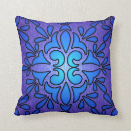 Cojín Decorativo Diseño de estilo de vidrio teñido azul púrpura