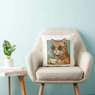 Cojín Decorativo Diseño de estilo retro de Cool Cat Coffee para ama