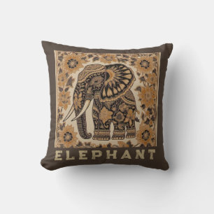 Cojín Decorativo Diseño de estilo vintage de elefante Batik, retro 