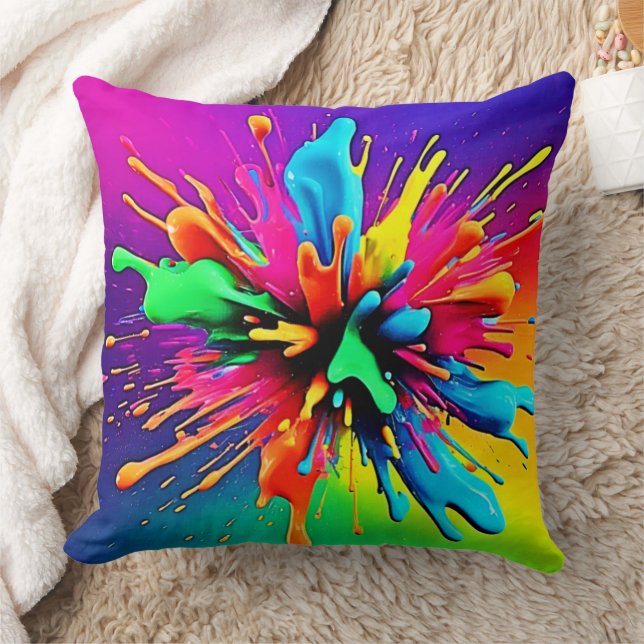 Cojín Decorativo Diseño de explosión de pintura vibrante (Manta)