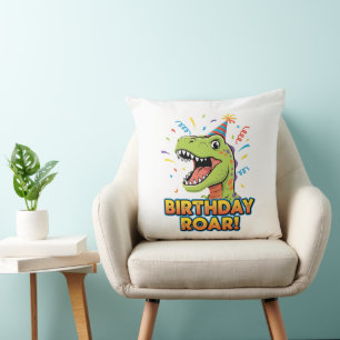 Cojín Decorativo Diseño de fiesta de cumpleaños de dinosaurio adora