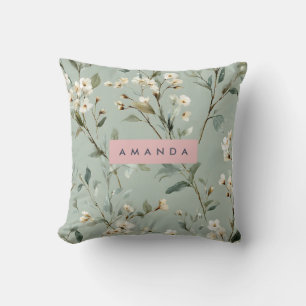 Cojín Decorativo Diseño de Flor Personalizado en Verde Pastel Suave