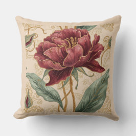 Cojín Decorativo Diseño de flores de arte lujoso, granate y dorado