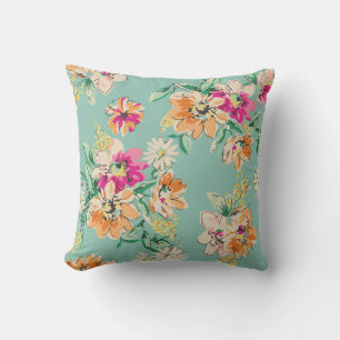Cojín Decorativo Diseño de flores esbozadas en colores brillantes -