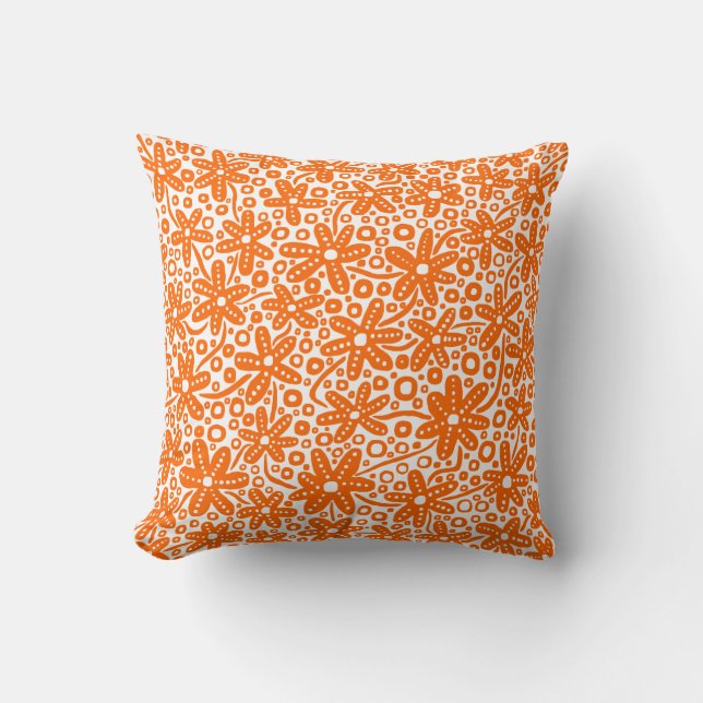 Cojín Decorativo Diseño de flores - Naranja en blanco (Anverso)