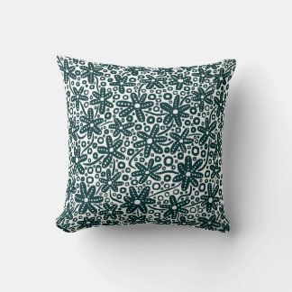 Cojín Decorativo Diseño de flores - Verde oscuro sobre blanco