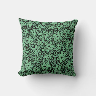 Cojín Decorativo Diseño de flores - Verde oscuro sobre negro