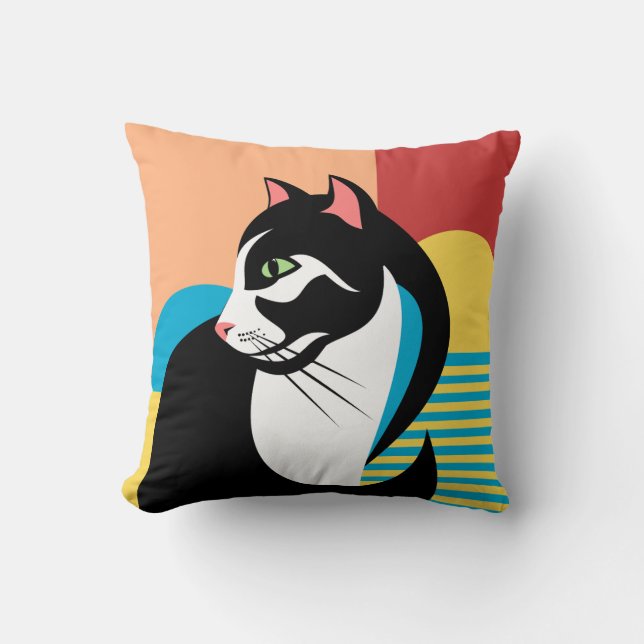 Cojín Decorativo Diseño de gato abstracto (Anverso)