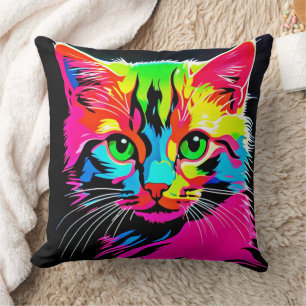 Cojín Decorativo Diseño de Gato Colorido
