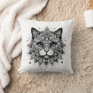 Cojín Decorativo Diseño de gato con patrón de mandala