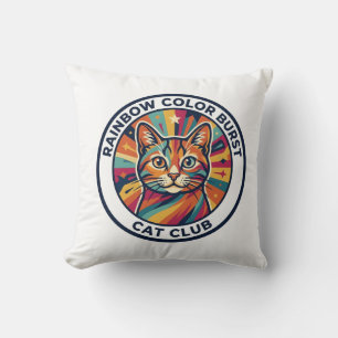 Cojín Decorativo Diseño de gato lindo ráfaga de color arcoíris - Ar