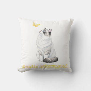 Cojín Decorativo Diseño de gato lindo y mariposa fácilmente distraí