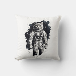 Cojín Decorativo Diseño de gato para astronautas de tinta negra