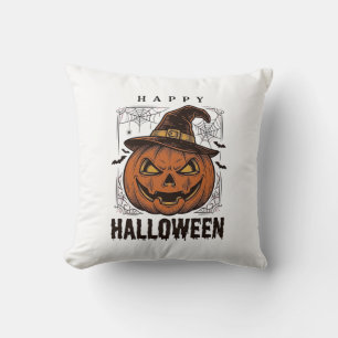 Cojín Decorativo Diseño de grabado de calabaza feliz Halloween vint