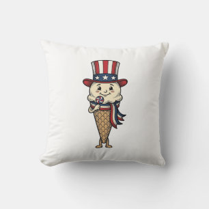 Cojín Decorativo Diseño de grabado vintage de cono de helado patrió