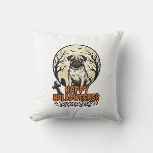 Cojín Decorativo Diseño de grabado vintage de Pug Halloween Truco o
