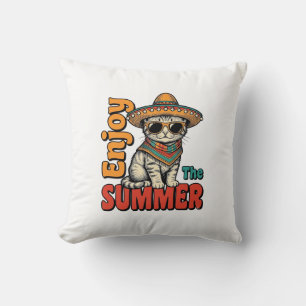 Cojín Decorativo Diseño de grabado vintage de sombrero de gato de v