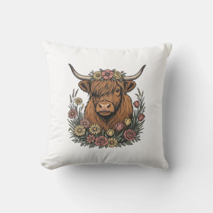 Cojín Decorativo Diseño de grabado vintage de vaca de las Highlands