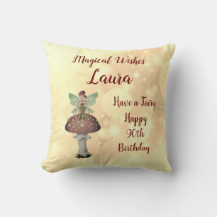 Cojín Decorativo Diseño de hada personalizado Feliz cumpleaños 90