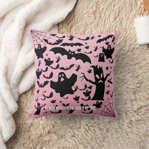 Cojín Decorativo Diseño de Halloween con fantasmas, murciélagos y t