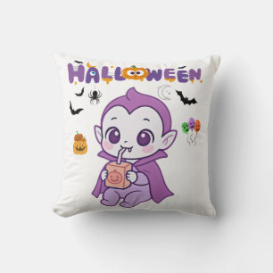 Cojín Decorativo Diseño de Halloween Kawaii con un vampiro bebé lin