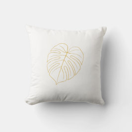 Cojín Decorativo Diseño de hoja de Monstera dorada. 