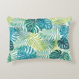 Cojín Decorativo Diseño de hojas tropicales con palma verde/azul y