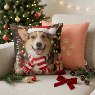 Cojín Decorativo Diseño de huella de pata de Corgi navideño acogedo