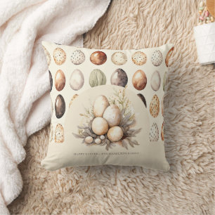 Cojín Decorativo Diseño de Huevos de Pascua en Tonos Crema y Marrón