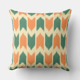 Cojín Decorativo Diseño de Ikat en colores retro Verde y naranja