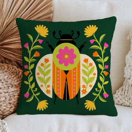 Cojín Decorativo Diseño de insecto floral sobre arte popular en ver