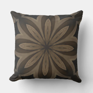 Cojín Decorativo Diseño de Kaleidoscopio de Flor Marrón Rústica