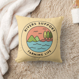 Cojín Decorativo Diseño de la agricultura del Naranja Azul Retro Rí