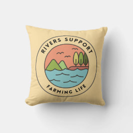 Cojín Decorativo Diseño de la agricultura del Naranja Azul Retro Rí