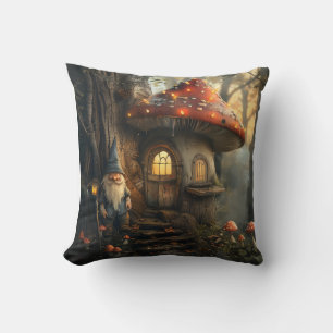 Cojín Decorativo Diseño de la casa de Gnome y champiñones