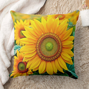 Cojín Decorativo Diseño de la Serenidad del Campo del Girasol Dorad