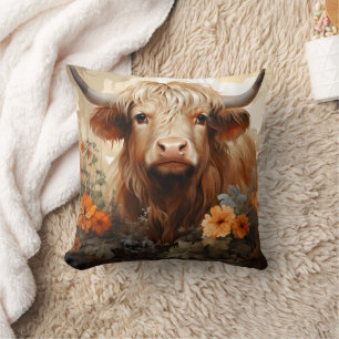 Cojín Decorativo Diseño de la serie de vacas florales Highland 2