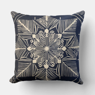 Cojín Decorativo diseño de linocut de copo de nieve, líneas simples