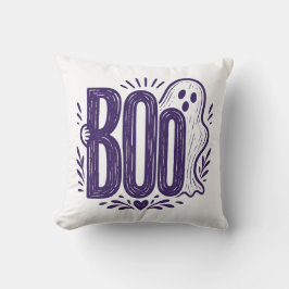 Cojín Decorativo Diseño de Linóleo de Fantasma Boo de Halloween