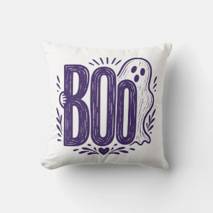 Cojín Decorativo Diseño de Linóleo de Fantasma Boo de Halloween