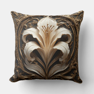 Cojín Decorativo Diseño de lirio lujoso Arte ornamental dorado